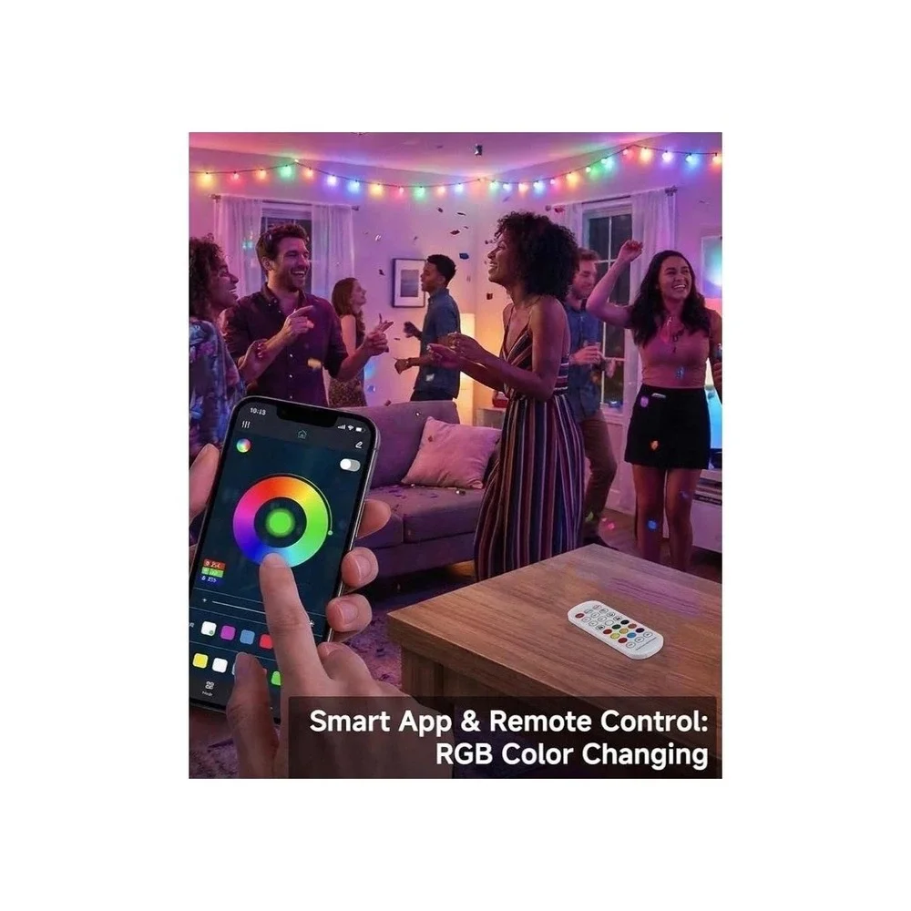 CAWWS RGBW LED Outdoor String‎ Lights 50FT Color Changing App Remote Music Sync